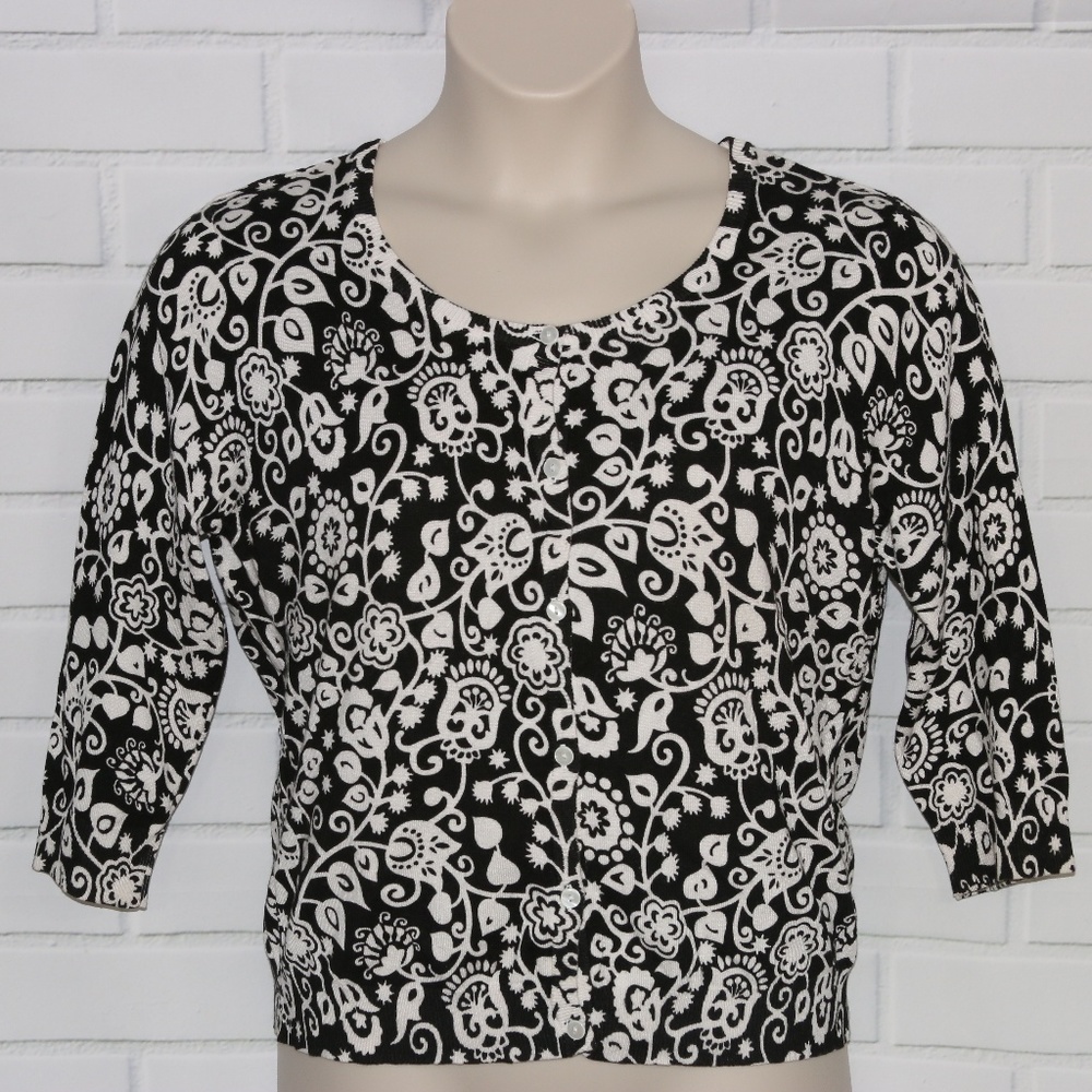 Joseph A. Sz XL 3/4 Sleeve Floral Cardigan Sweater